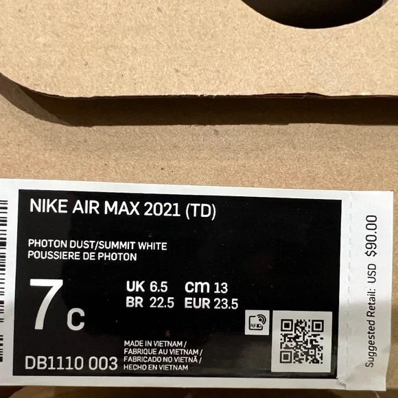 Nike Air Max 2021 (TD) - Photon Dust/Clear Emerald - 7c - NIB